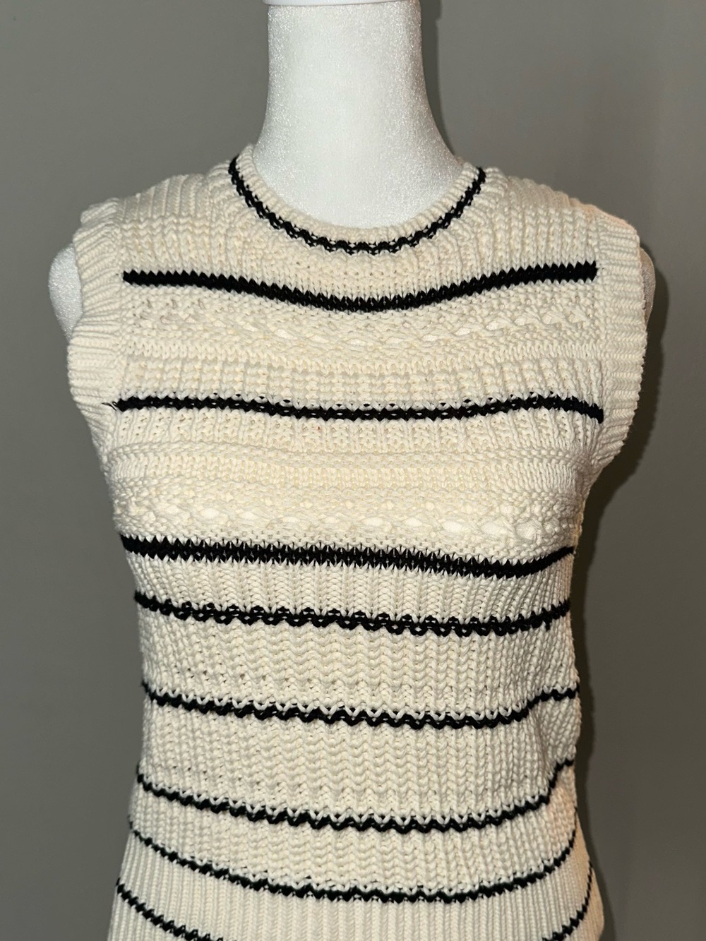 Madewell Cream and Black Striped Sleeveless Knit Sweater